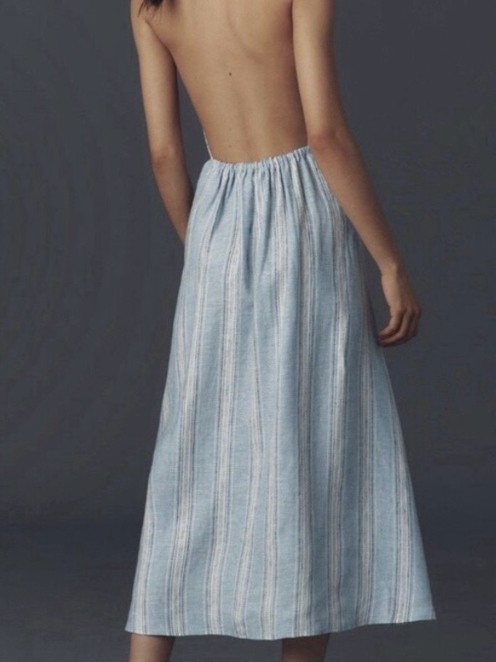 Reformation Blue & White Striped Backless Halter Maxi Dress - Picture 5 of 11